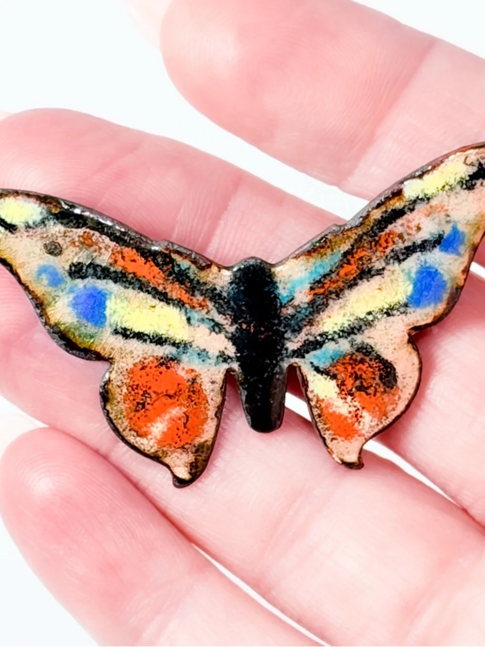 Vintage Enamel Copper Butterfly Brooch Mid Century Modern Abstract Pin OOAK ART - Picture 2 of 5